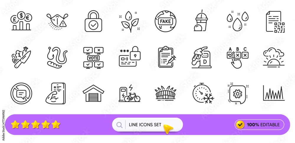 Rainy weather, Stop talking and Worms line icons for web app. Pack of Lock, Electric bike, Vaccine report pictogram icons. Fitness, Online voting, Cogwheel signs. Currency rate. Search bar. Vector Rainy weather, Stop talking and Worms line icons for web app. Pack of Lock, Electric bike, Vaccine report pictogram icons. Fitness, Online voting, Cogwheel signs. Currency rate. Search bar. Vector