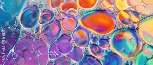 Color liquid texture background, bubbles of oil or water with rainbow gradient. Concept of multicolored abstract pattern, iridescent, watercolor and wallpaper. © scaliger