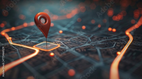 A red pin marking a location on a map, useful for travel and navigation concepts photo