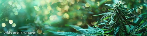 Green banner with a cannabis plant Generative AI