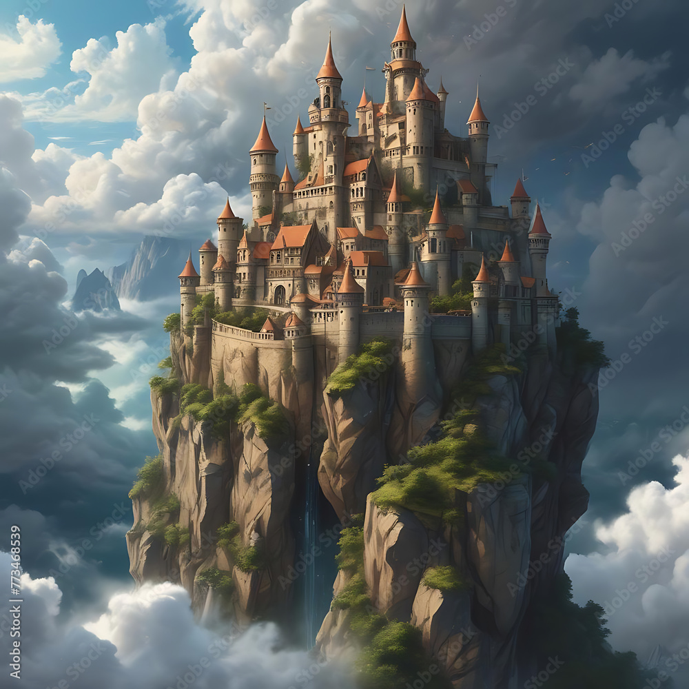 a castle in the sky, featured on pixiv, fantasy art, concept art, official art, high detailed a castle in the sky, featured on pixiv, fantasy art, concept art, official art, high detailed