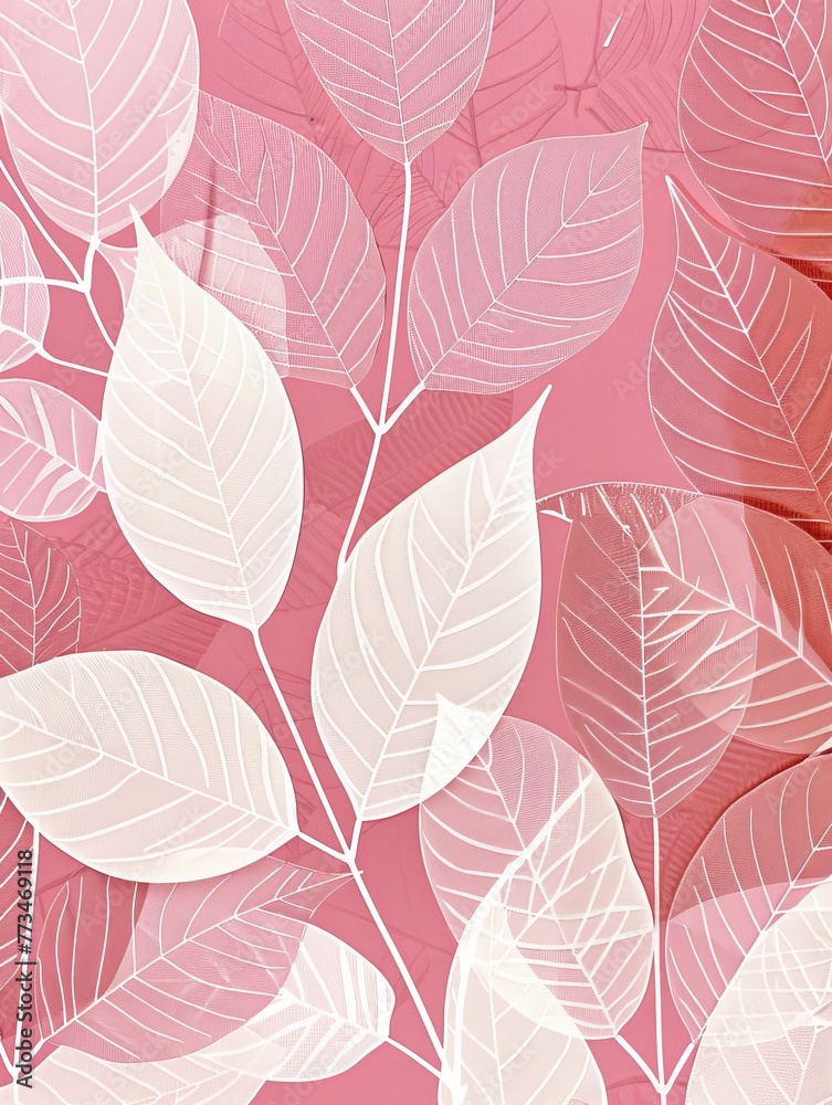 botanical print leaf outline and silhouette modern pink and white --ar 3:4 Job ID: cc35d678-1c44-458e-810f-bb55dabb2edc