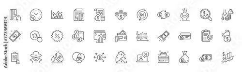 Dollar exchange, Armed robbery and Wallet line icons. Pack of Dollar money, Fraud, Difficult stress icon. Clipboard, Diagram chart, Rise price pictogram. Fast payment, Loyalty card. Line icons. Vector