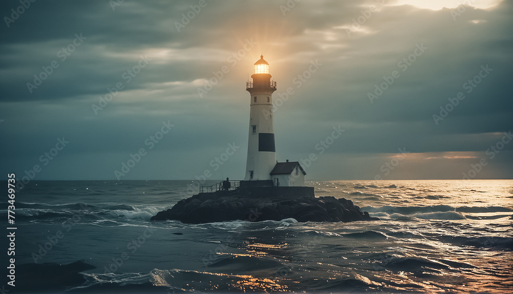 lighthouse at dusk