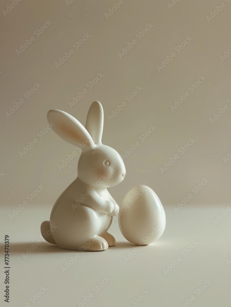 Easter bunny with egg figurine white.