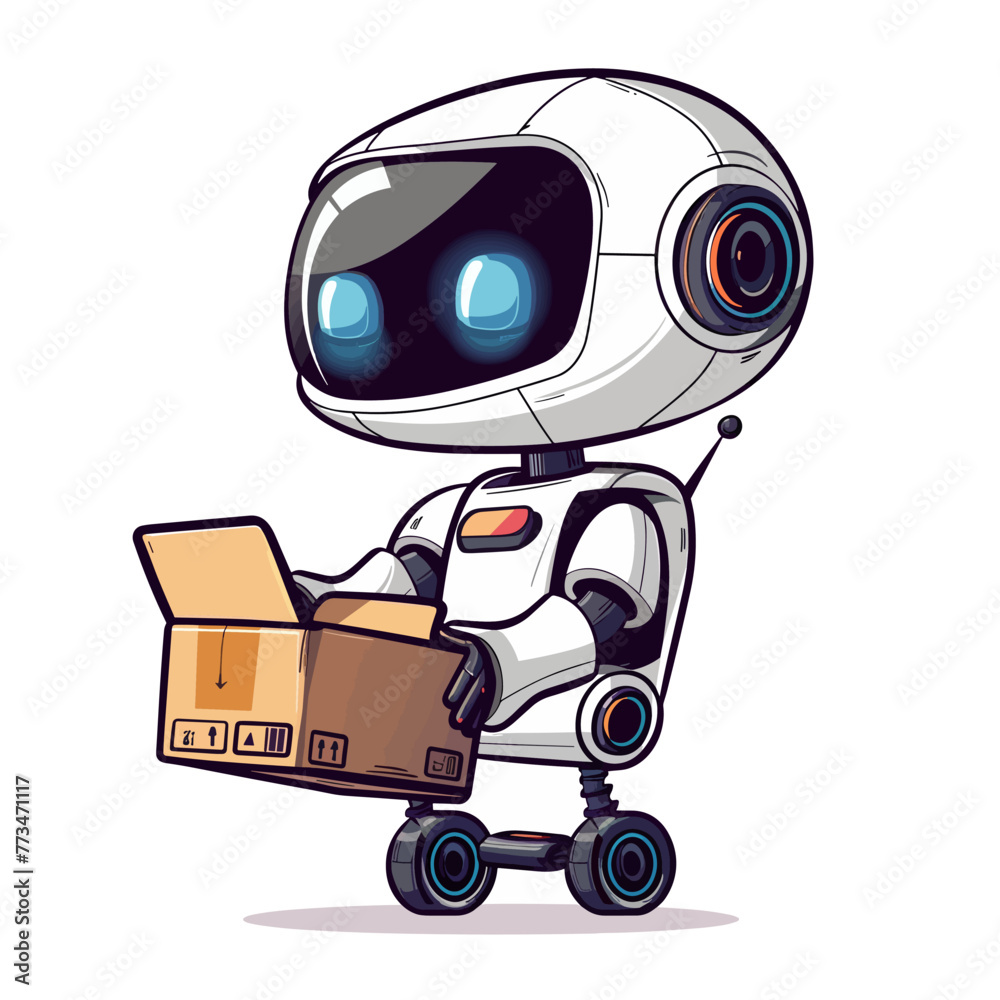 Robot with cardboard box. Vector illustration of a cartoon robot. Robot with cardboard box. Vector illustration of a cartoon robot.