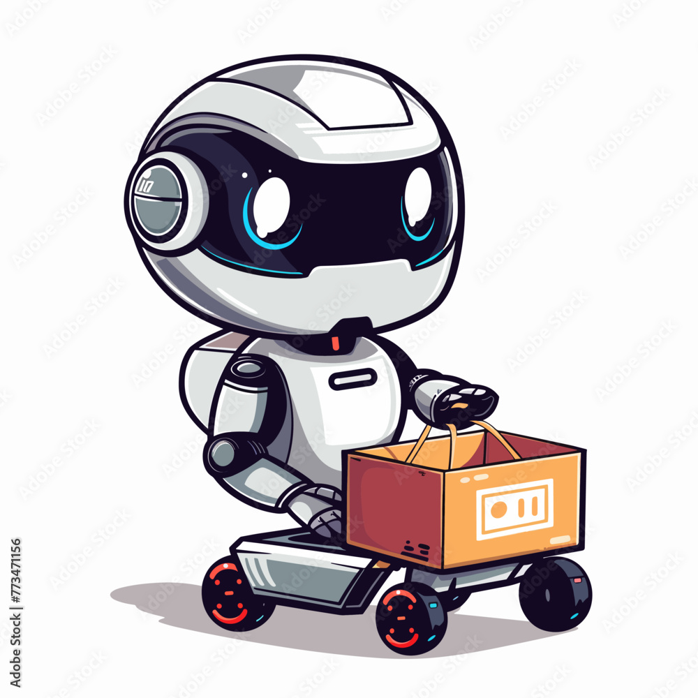 Robot with box isolated on a white background. Vector illustration Robot with box isolated on a white background. Vector illustration