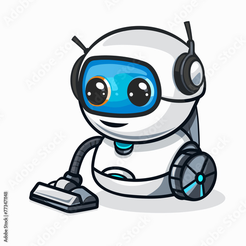 Robot vacuum cleaner character cartoon vector illustration. Robot cleaning concept.