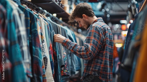 A man browsing through ties in a store. Suitable for fashion or retail concept