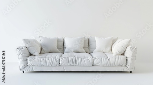 A white couch covered with many pillows. Suitable for home decor or interior design concepts
