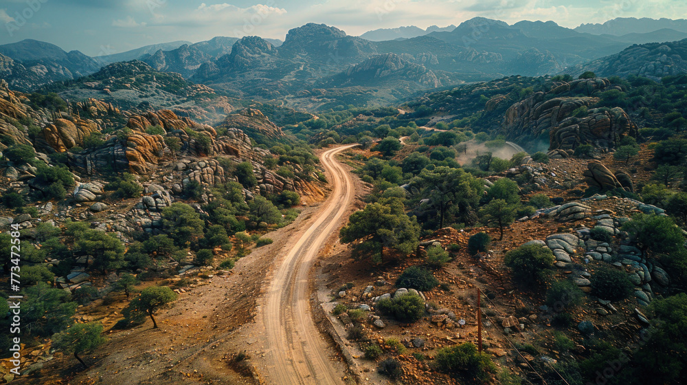 Winding Desert Road Perspectiv, road adventure, path to discovery, holliday trip, Aerial view Winding Desert Road Perspectiv, road adventure, path to discovery, holliday trip, Aerial view
