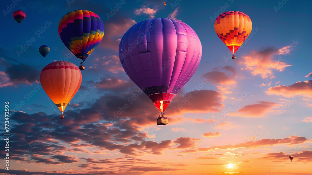 Fototapeta premium hot air balloons in the sky during sunset