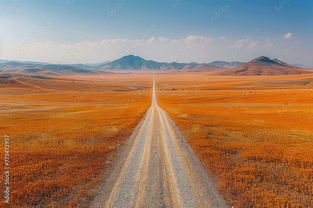 Solitary Desert Road Stretch, road adventure, path to discovery, holliday trip, Aerial view