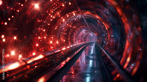 An underground particle accelerator tunnel, where particles collide at unimaginable velocities, unraveling the secrets of the universe