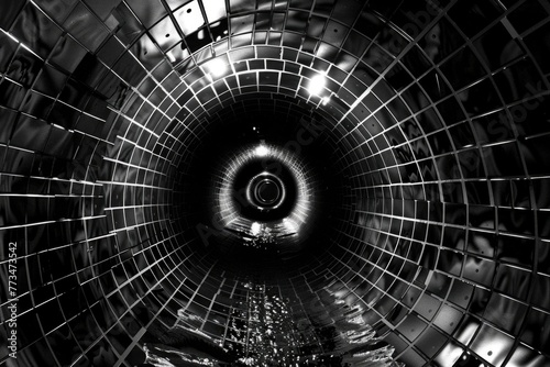 A black and white photo of a tunnel. Suitable for transportation or industrial concepts