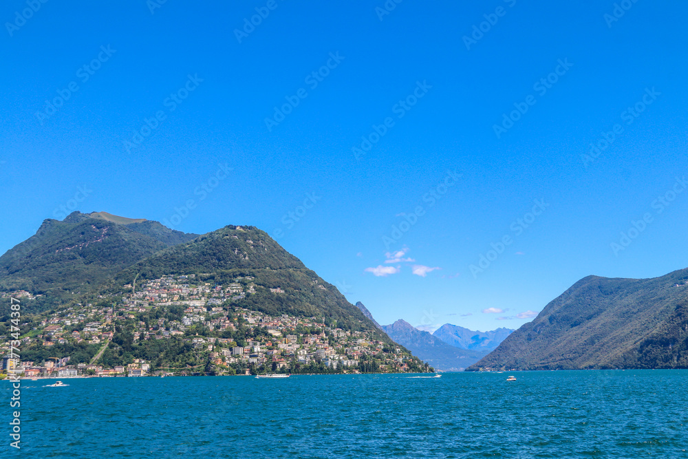 View of lake Lugano in Ticino canton, Switzerland