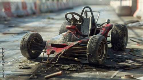A toy race car sitting on the ground, perfect for children's toy advertisements