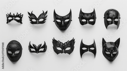 Group of black masks on white background. Suitable for medical or Halloween themed designs