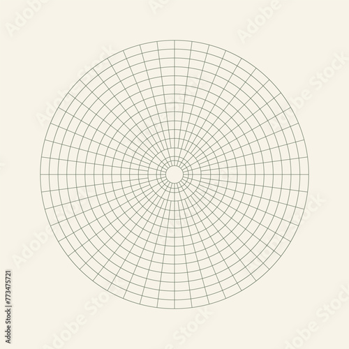 Polar coordinate circular grid isolated on white background. 360 degrees scale. Blank polar graph paper. Vector illustration. Mathematical graph. Lined blank on transparent background