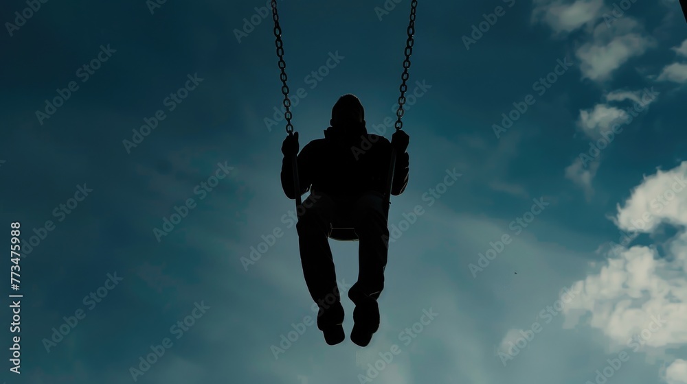 A silhouette of a person sitting on a swing. Suitable for various design projects