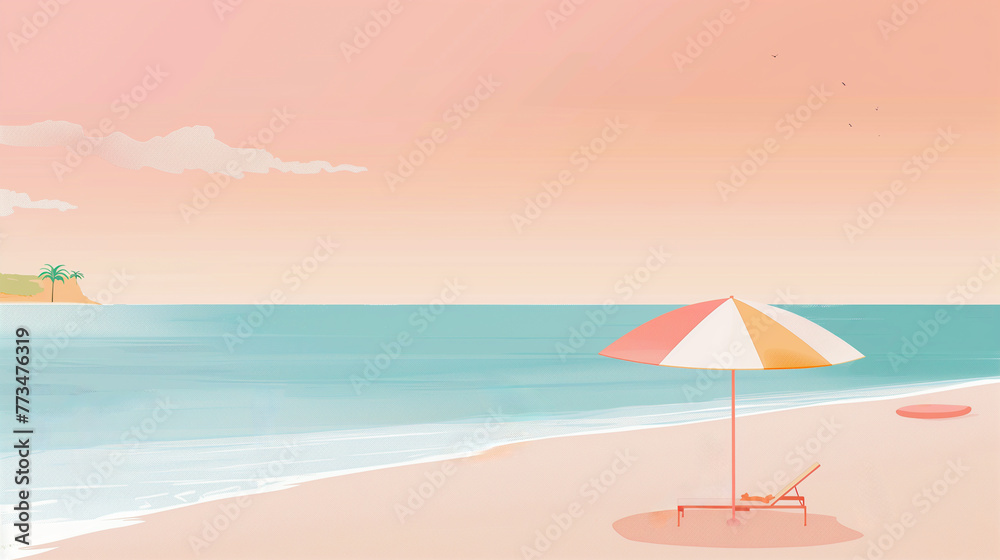minimalist landscape on the beach, art illustration with no people, perfect place for the summer relaxation