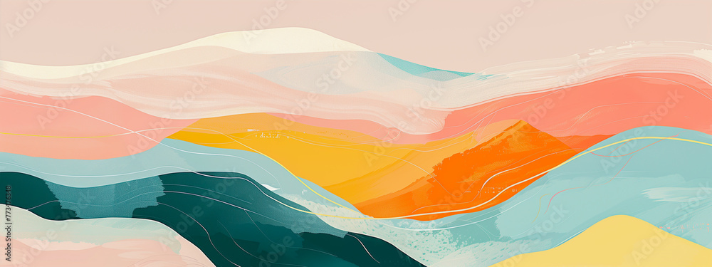 abstract illustration with summer vibes and wavy beach style, abstract watercolor paint banner with sea waves in minimalist pastel look abstract illustration with summer vibes and wavy beach style, abstract watercolor paint banner with sea waves in minimalist pastel look