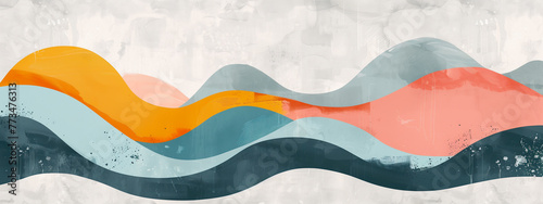 abstract illustration with summer vibes and wavy beach style, abstract watercolor paint banner with sea waves in minimalist pastel look photo