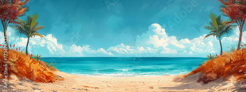 minimalist landscape on the beach, art illustration with no people, perfect place for the summer relaxation