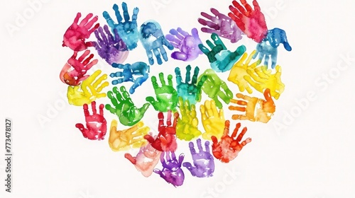 International Children's Day. Colorful handprints forming a heart, symbolizing global love for kids on Child Protection Day photo