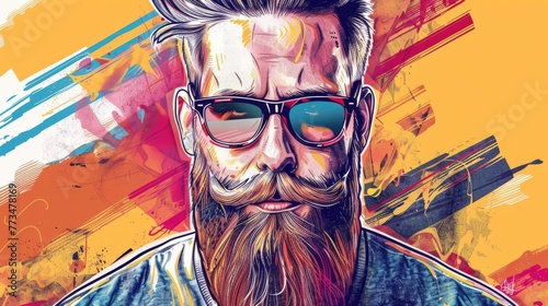 A man with a beard and sunglasses on. Suitable for various commercial and lifestyle concepts