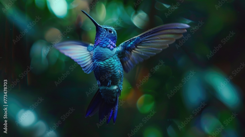 Fototapeta premium A stunning image of a hummingbird flying through the air. Perfect for nature and wildlife enthusiasts