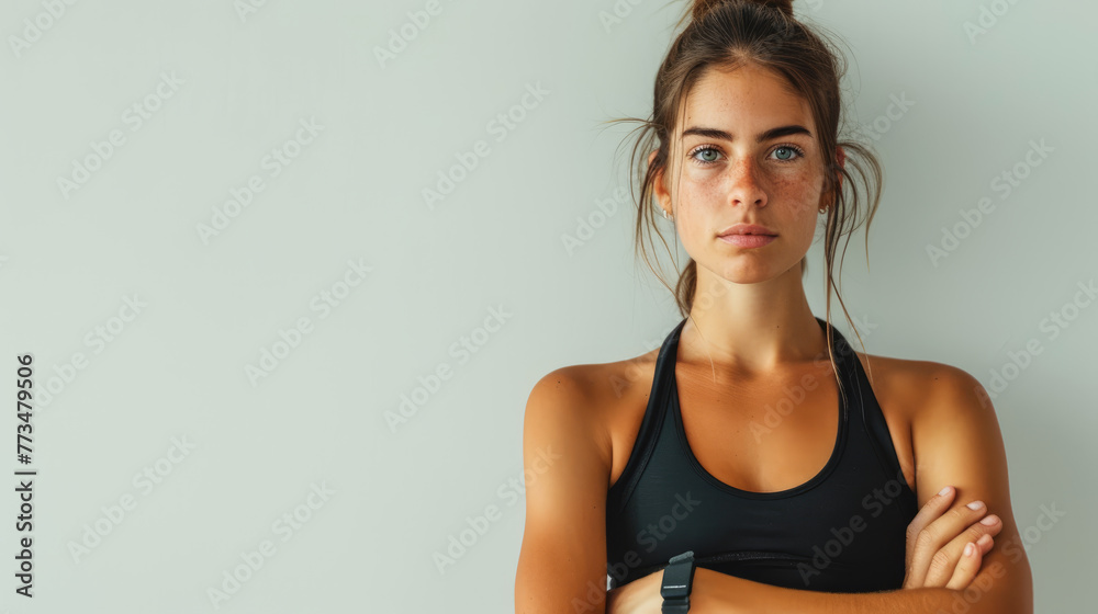 young woman in sportswear posing with arms crossed young woman in sportswear posing with arms crossed