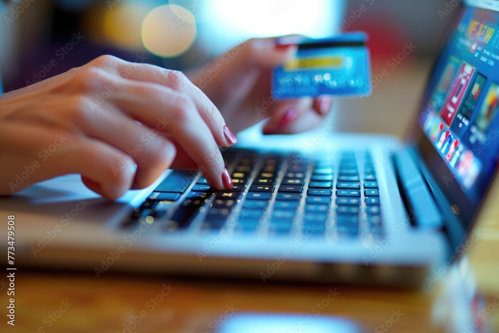 Person using laptop with credit card for online shopping. Suitable for e-commerce concepts Person using laptop with credit card for online shopping. Suitable for e-commerce concepts