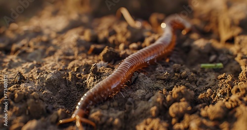 Earthworm segments visible, vital for soil health, simplicity in motion. 
