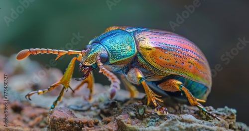 Beetle with iridescent shell, tiny yet fascinating, a jewel of nature.
