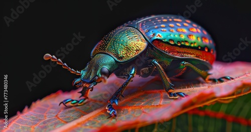 Beetle with iridescent shell, tiny yet fascinating, a jewel of nature. 