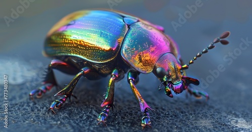 Beetle with iridescent shell, tiny yet fascinating, a jewel of nature. © Thanthara