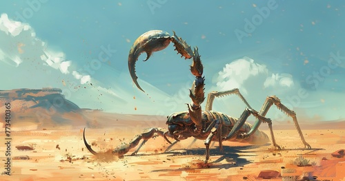 Scorpion poised, tail arched for defense, desert survivor. 