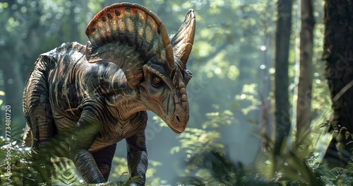 Parasaurolophus with its unique crest, calling out, social and communicative.  © Thanthara