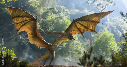 Quetzalcoatlus in landing posture, giant azhdarchid pterosaur, wings impressively detailed.  photo