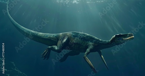 Elasmosaurus with its incredibly long neck, marine reptile of the Late Cretaceous.  © Thanthara