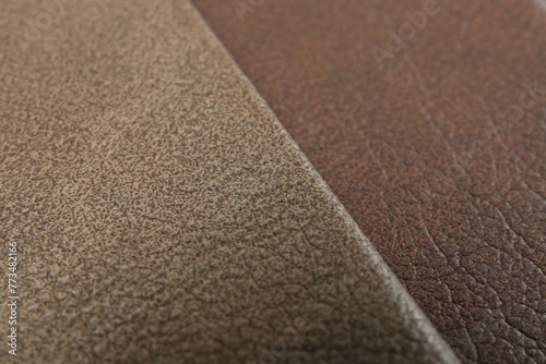 Different natural types of leather as background, closeup view