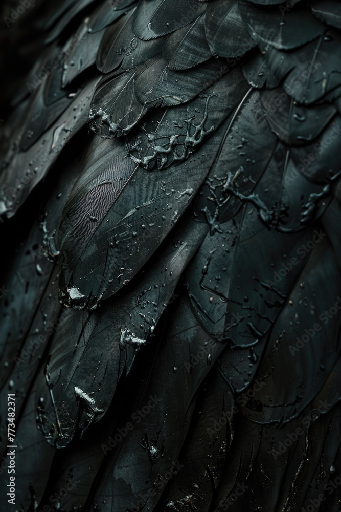 Obraz premium Detailed view of black bird feathers, suitable for nature and wildlife themes
