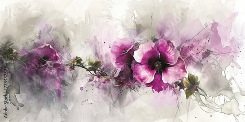 A painting of purple flowers on a white background. Suitable for various design projects