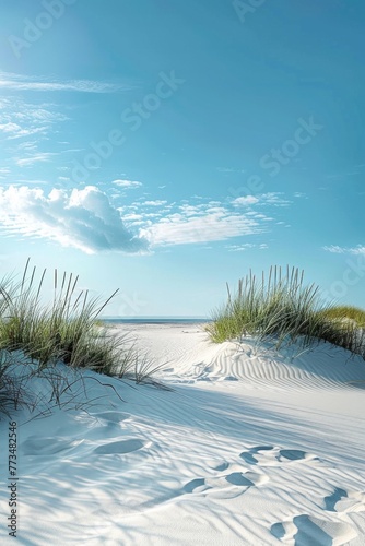 Footprints left on sandy beach, suitable for travel and relaxation concepts
