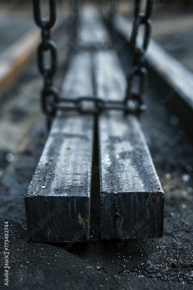 A wooden bench placed on top of a train track. Suitable for transportation or urban concepts A wooden bench placed on top of a train track. Suitable for transportation or urban concepts