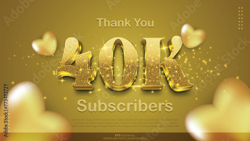 Thank you 40k subscriber card design template with gold text effect for friends and followers for social media networks