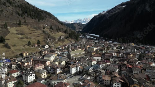 Stunning Aerial view of the historic centre of Predazzo Val di Fiemme Dolomiti