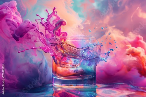 Magical Liquid Dance in Glass: Neon Splash photo