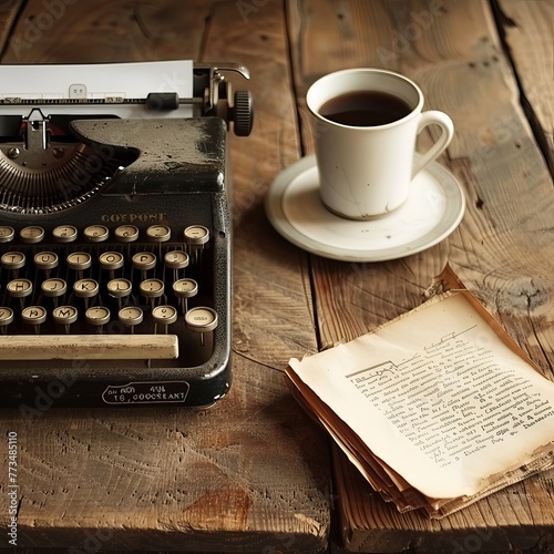 old typewriter and coffee